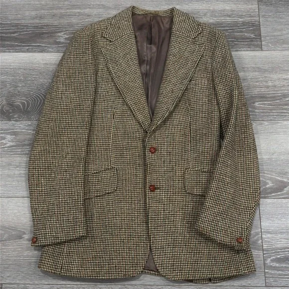 Vintage Dunn & Co Harris Tweed Blazer 40R Brown Wool Sport Coat Great Britain