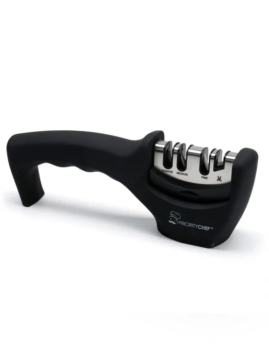 PriorityChef | Kitchen Knife and Scissors Sharpener with Glove | Black