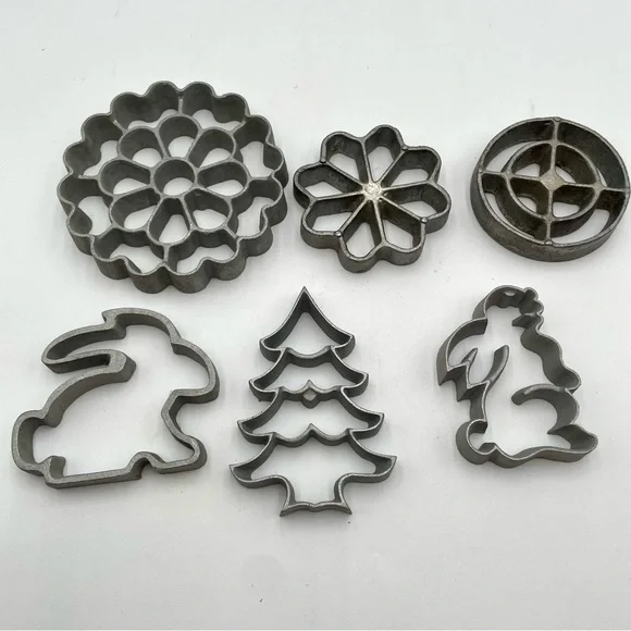 Vintage Rossettes Cookie Irons Christmas Tree Bunny Flowers No Handle 6pcs