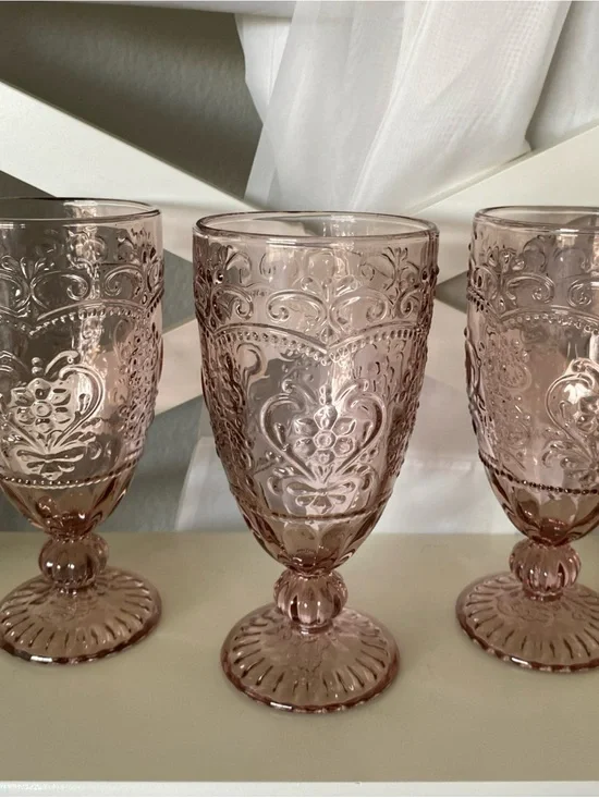 1 ea. The Pioneer Woman Pink Amelia Embossed Goblet Glasses 12 Oz