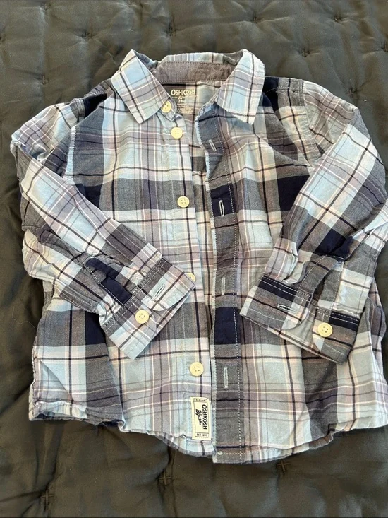 OshKosh B'gosh Navy and Light Blue Plaid Button-Down Shirt