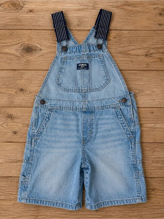 OshKosh B’gosh Denim Shortalls Overalls Light Wash Cargo Pockets Toddler 5T