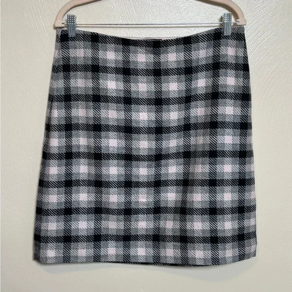 Talbots Womens Wool Blend‎ Plaid Pencil Skirt Pink Black Gray Lined Size 10