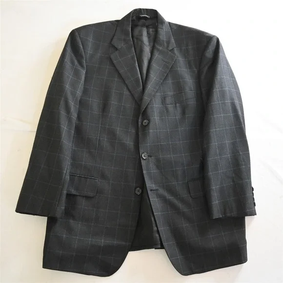 Southwick 44R Gray Windowpane USA‎ Made Flannel Blazer Suit Jacket Sport Coat