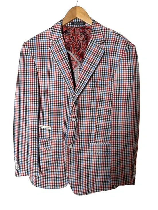 {NEW} INSERCH Men's Multicolor Check Sport Blazer - Red & Blue Plaid M