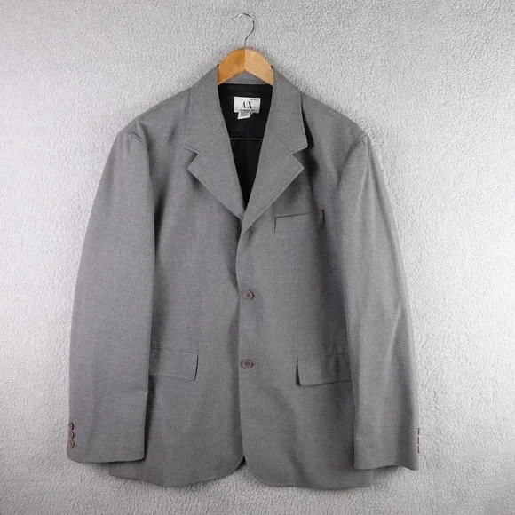 Armani Exchange Mens Grey Wool Blend 3 Button‎ Blazer Jacket Size 44