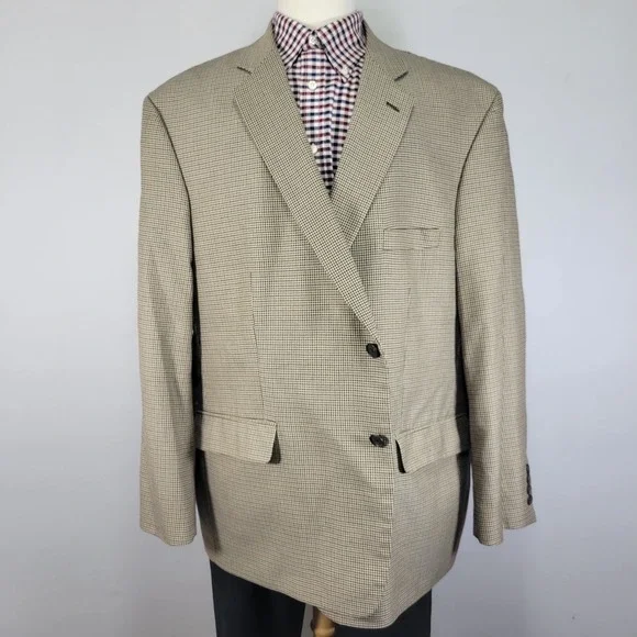 Chaps Men's‎ Sport Coat Blazer Two Button Brown Houndstooth Poly Blend 52R