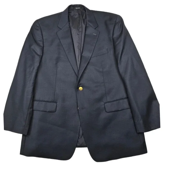 LRL Ralph Lauren Navy Blue Blazer Mens‎ 46R 100% Wool Gold Button Sport Coat