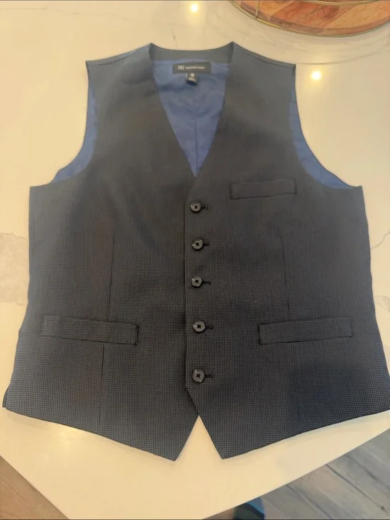 Signature Men's Navy Textured Vest with Blue Lining