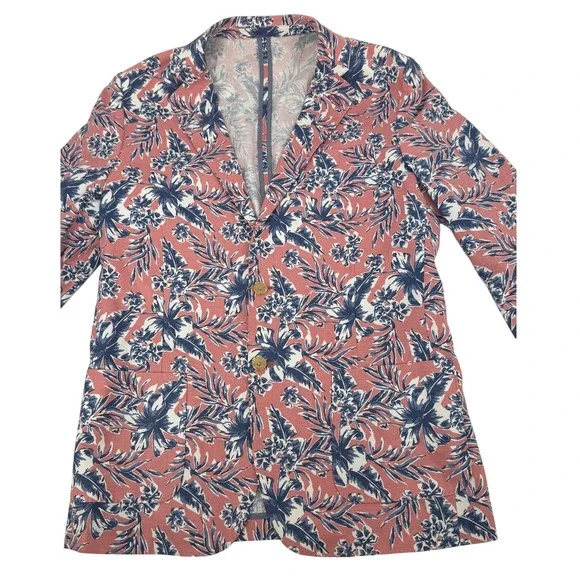Vineyard Vines Linen Blend Sport Coat Mens 42L Hawaiian Pink Navy Floral Preppy