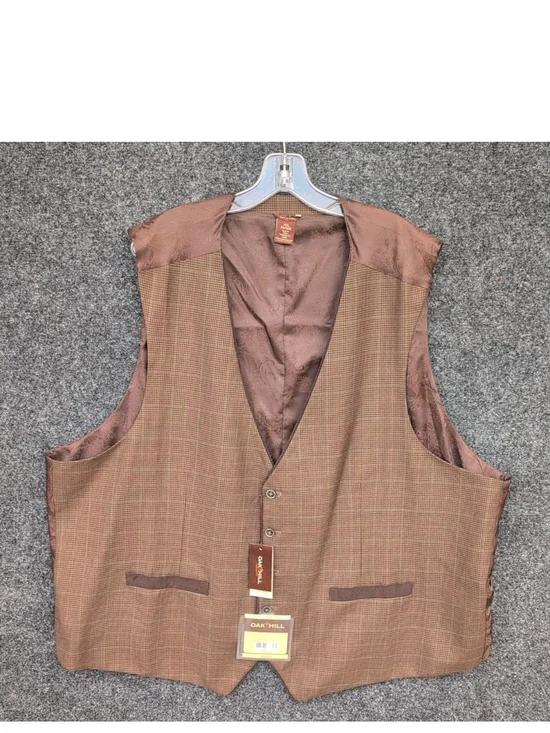 Oak Hill Suit Waistcoat Vest Mens XXXL 54 56R Brown Houndstooth Buckle Back