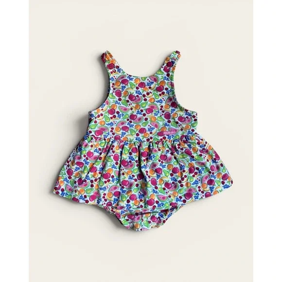 OSHKOSH Vintage 90s Baby B'gosh Fruit Print Romper Dress Bubble Made in USA