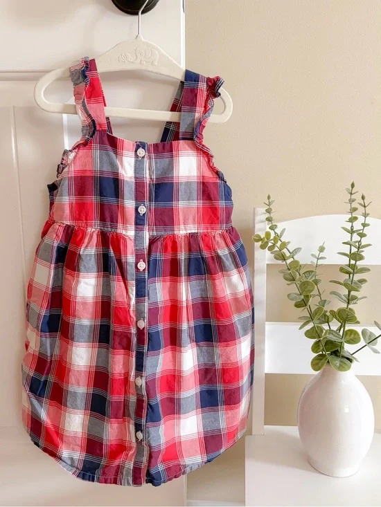 OshKosh B'gosh Red, Navy & White Plaid Button-Front Skirted Dress