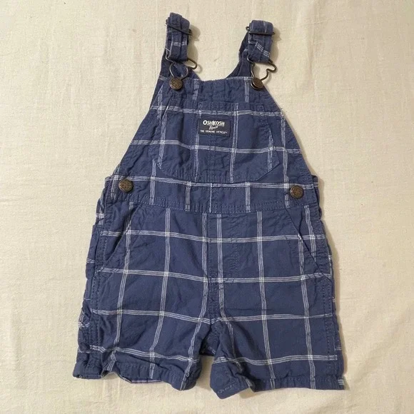 OshKosh B'gosh Baby Size 12M Blue Plaid‎ Shortalls Overalls Kids  Vestbak