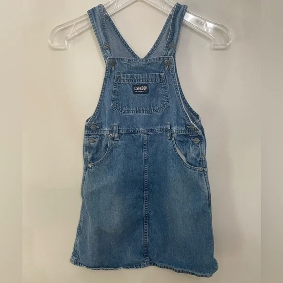 Vtg Oshkosh B'Gosh Girls Denim Bib Overall Jumper Dress Adjustable Strap Size 6