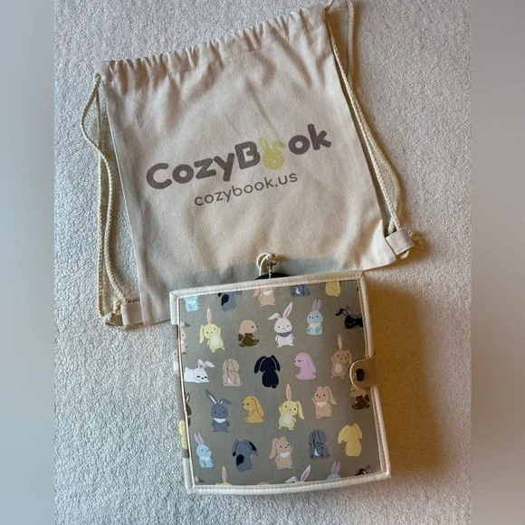 CozyBook Bunny Print Busy Book Montessori Toy - Beige Gray. + Backpack Bag