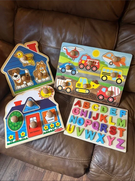 Melissa & Doug Colorful Wooden Alphabet & Vehicle/Animal Knob Puzzle Set
