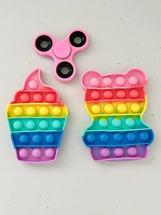 Like New Sensory Fidget Toy Bundle Pop It Cupcake Bear Pink Fidget Spinner ADHD