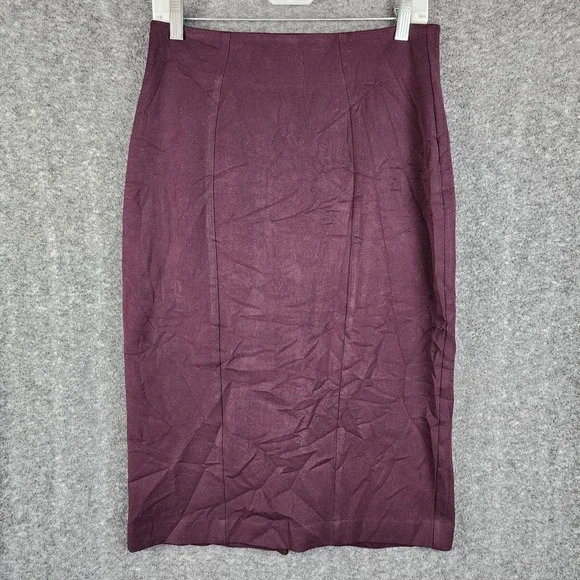 7th Avenue Design Studio Pencil Skirt Women 4 Plum Purple Ruffle Back Career