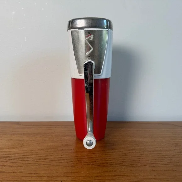 Vintage Manual‎ Hand Crank Ice Crusher Red White Retro Mid Century Kitchen Tool