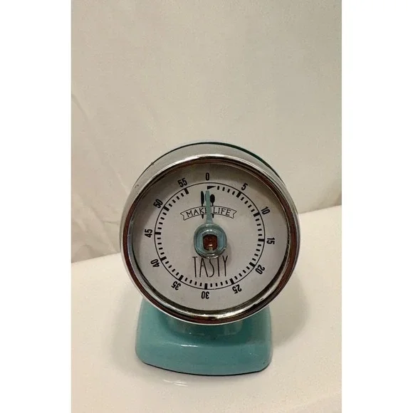 Manual Kitchen Timer Savor the Day MCM Style Turquoise & Chrome 3in Works Well