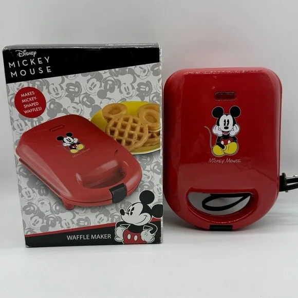 Disney Mickey Mouse Mini Waffle Maker Red Non Stick‎ Mickey Shaped Waffles New