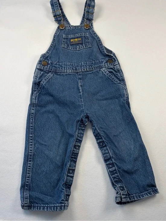 VTG Oshkosh B’Gosh Vestbak Solid Denim Blue Jean Overalls Made in‎ USA Unisex 3T