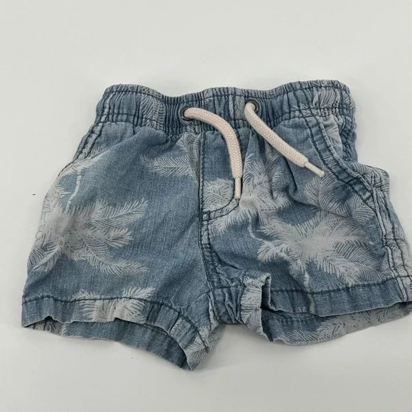 OshKosh Bgosh Baby Blue Palm Tree Print‎ Cotton Shorts 6M Elastic Waist