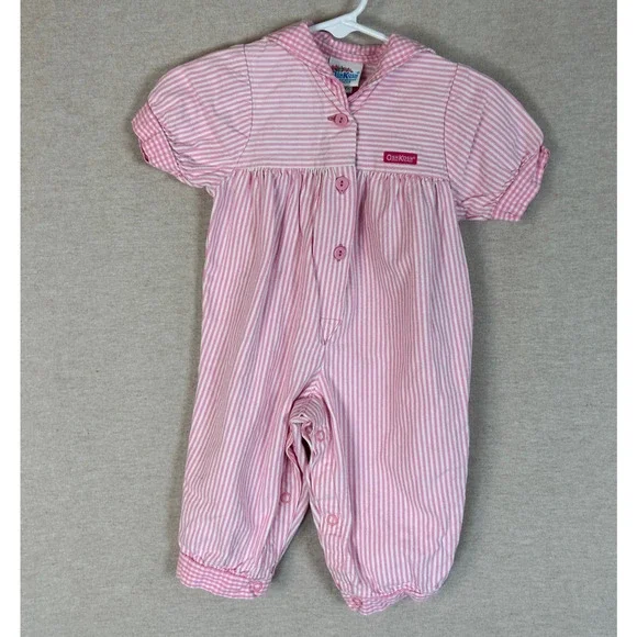 Vintage OshKosh Girls Romper Size 3-6 Months Pink Striped One Piece Made in‎ USA