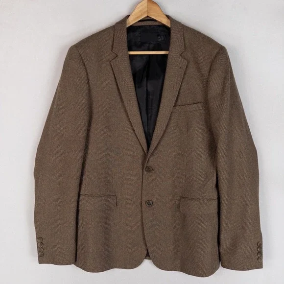ASOS Mens Blazer 44 Brown Herringbone Wool Blend Smart Casual Sport Coat