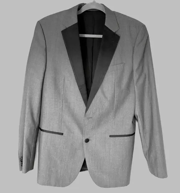Boss Harden Generous2 Blazer Mens 40R Grey Silk Wool Contrast Lapel Tailored