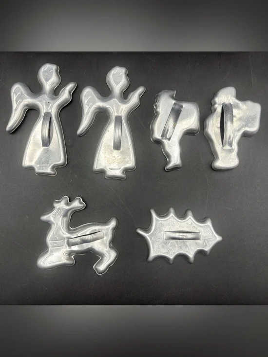 Vintage 1960s Aluminum Cookie Cutters Handles Holidays Christmas Farmhouse