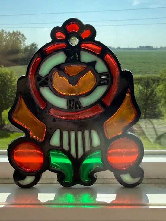 Vintage Cast Iron Stained Glass Clock Trivet Retro Kitchen Decor