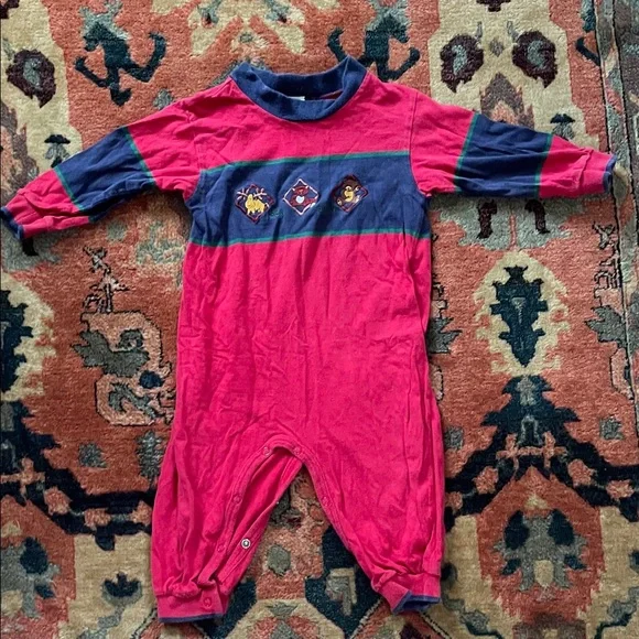 Vintage Baby OshKosh B'gosh Retro One-Piece Romper Onsie 24M Red Navy 80's 90's
