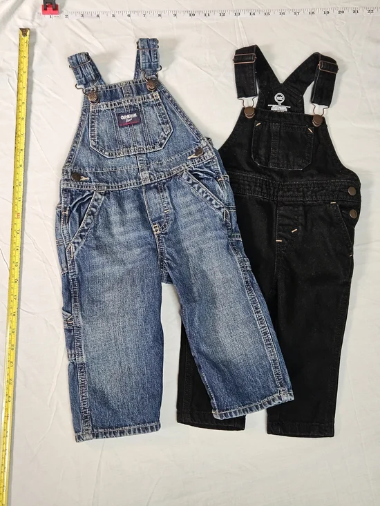 OshKosh B'gosh Kids Denim Overalls - Blue and Wonder Nation Black 12m