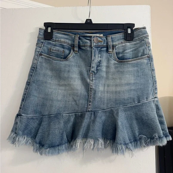 Chelsea & Violet Light Blue Denim Ruffle Hem Mini Skirt