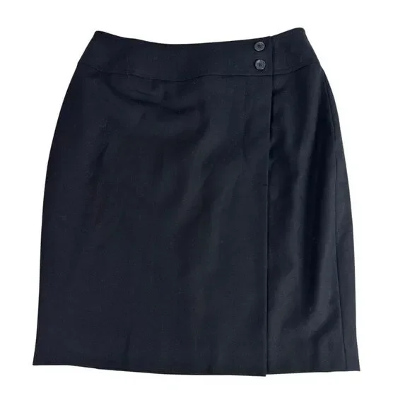 Lord & Taylor 6P Wrap Skirt Wool Navy