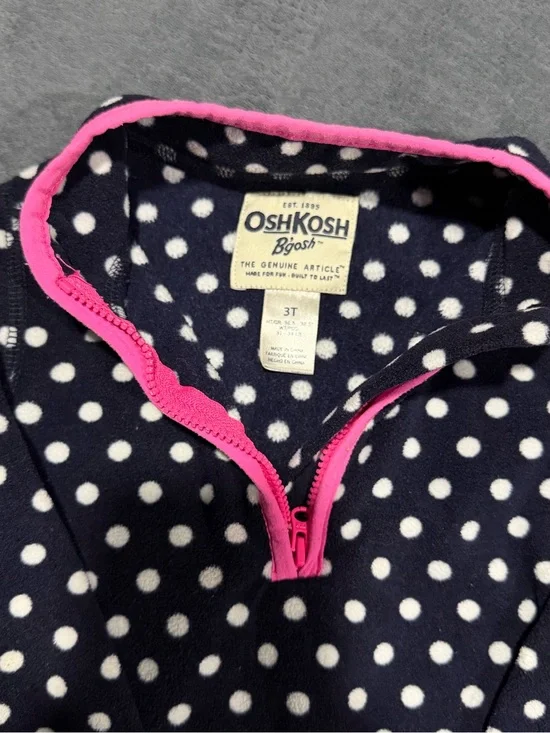 3T - OshKosh Navy Polka Dot Fleece Pullover with Pink Trim