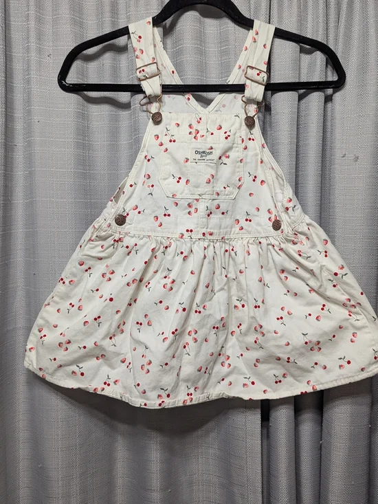 OshKosh B'gosh White Overall Dress with Red Cherry Print