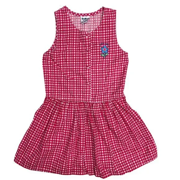 Vintage OshKosh B'Gosh Dress Girls 6 Red White Plaid Check Jumper Made USA