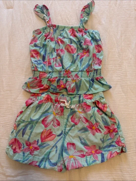 Girls Floral Mint Two-Piece Shorts Set size 8