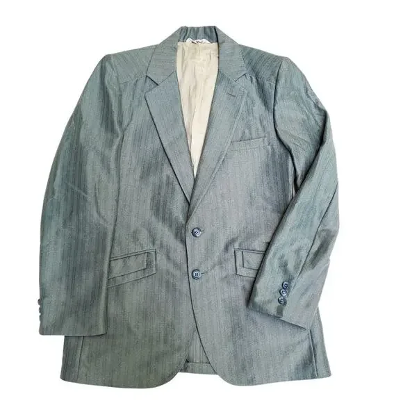 VTG Montgomery Ward 70s Retro Blue Green Leisure Suit Jacket Sport Coat 42x30