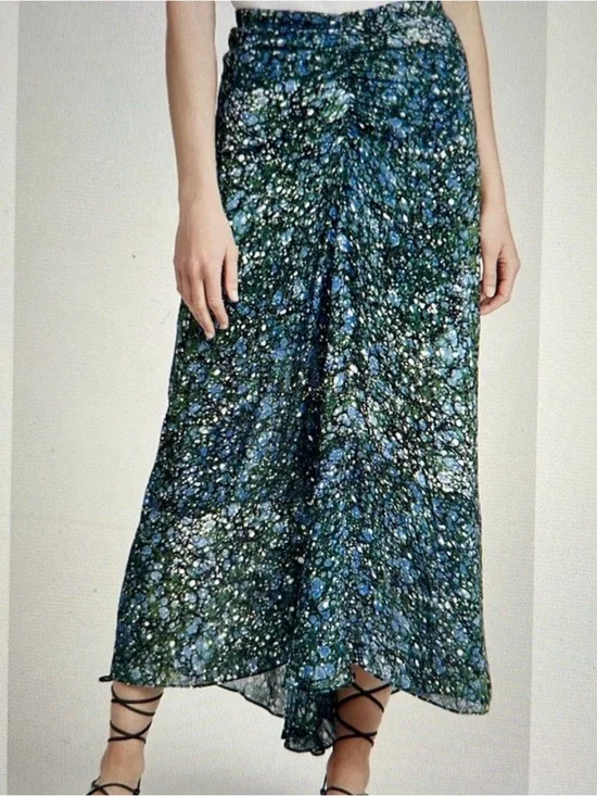 Marble Print Blue-Green Midi Skirt
