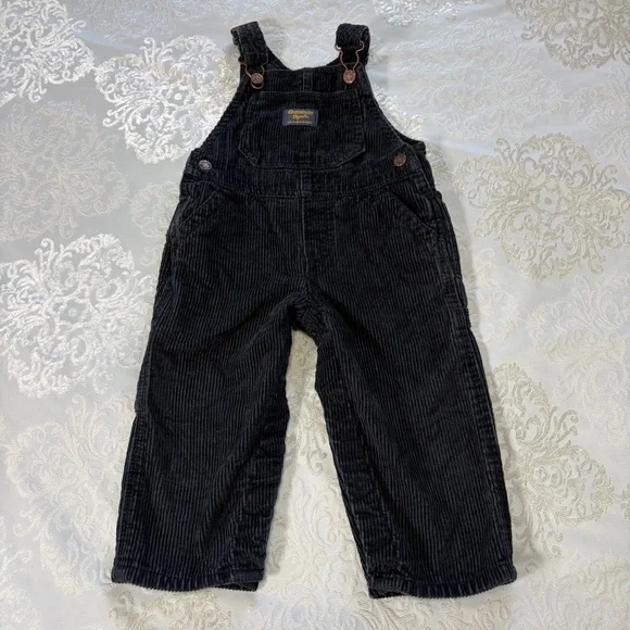 Oshkosh Vestbak Black Corduroy Cargo Overalls Size 18 Months