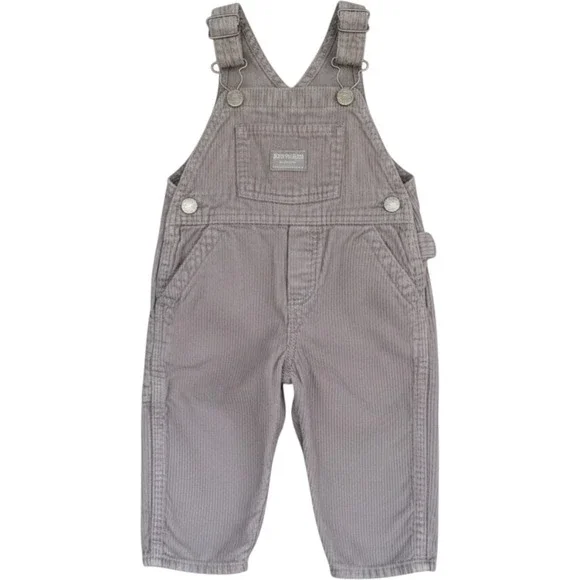 OshKosh B'gosh Corduroy Overalls Baby 18M Gray Vintage Cotton Bib Snaps Y2K