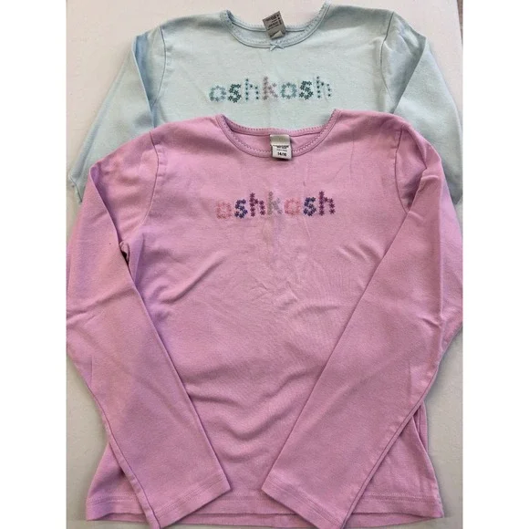 Y2K OshKosh Bgosh Girls 2-Pack Long Sleeve Embroidered Logo Shirts Size 14/16