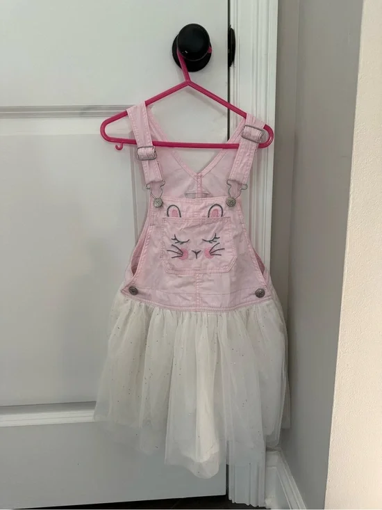 OshKosh B'gosh Pink Tulle Kitty Overall Dress