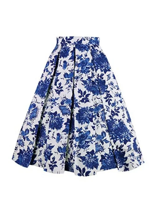 Vintage Pleated A-Line Midi Skirt with Pockets Cotton Fiber