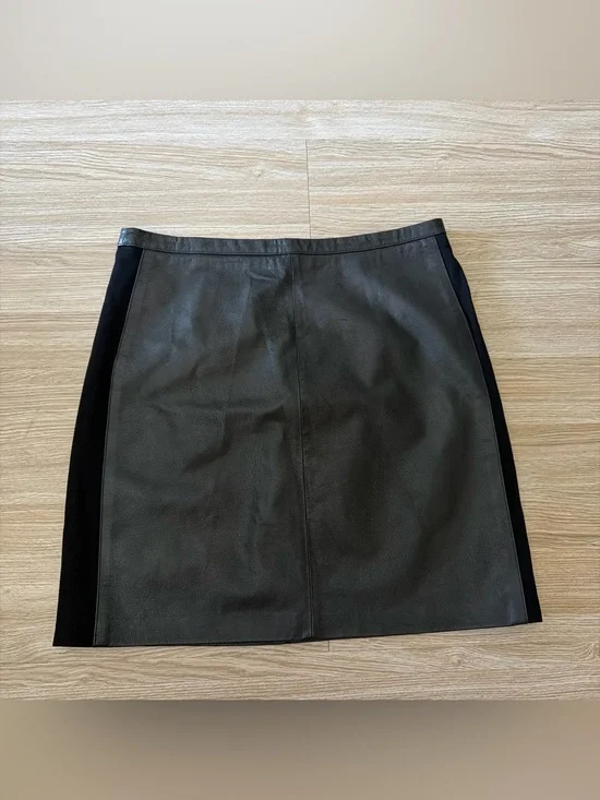 Boston Proper Black Leather-Front Mini Skirt