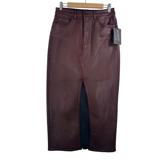 Blank NYC burgundy‎ wax coated faux leather maxi skirt goth 90s sz 29